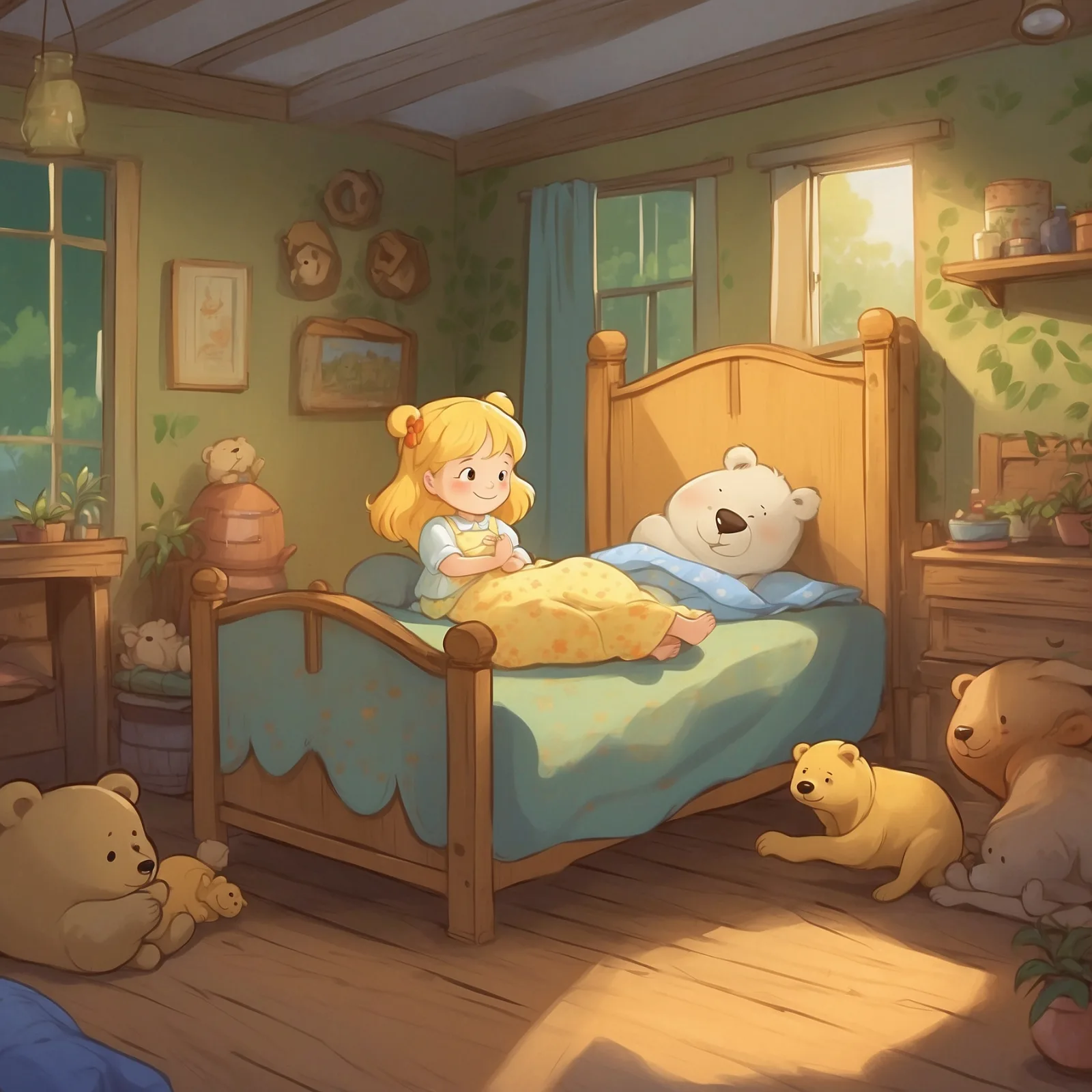 Illustration from the story Goldilocks and the FOUR Bears!