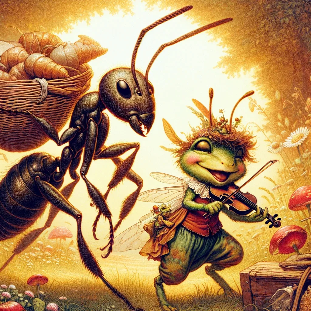 The Ant and the Grasshopper – illustration