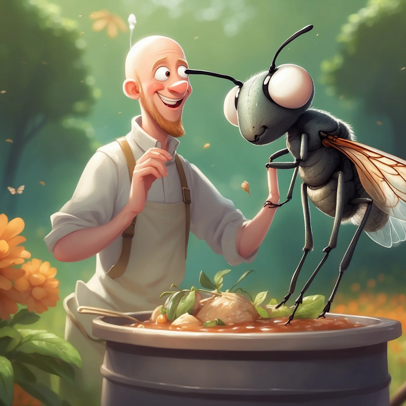 Illustration from the story The Bald Man and the Fly