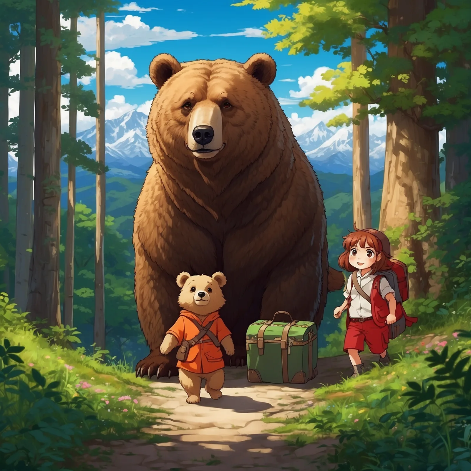 The Bear and the Two Travelers – illustration