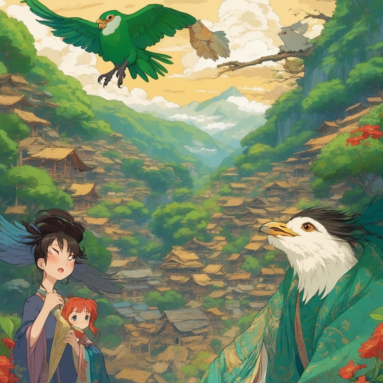 Illustration from the story The Bird with Nine Heads