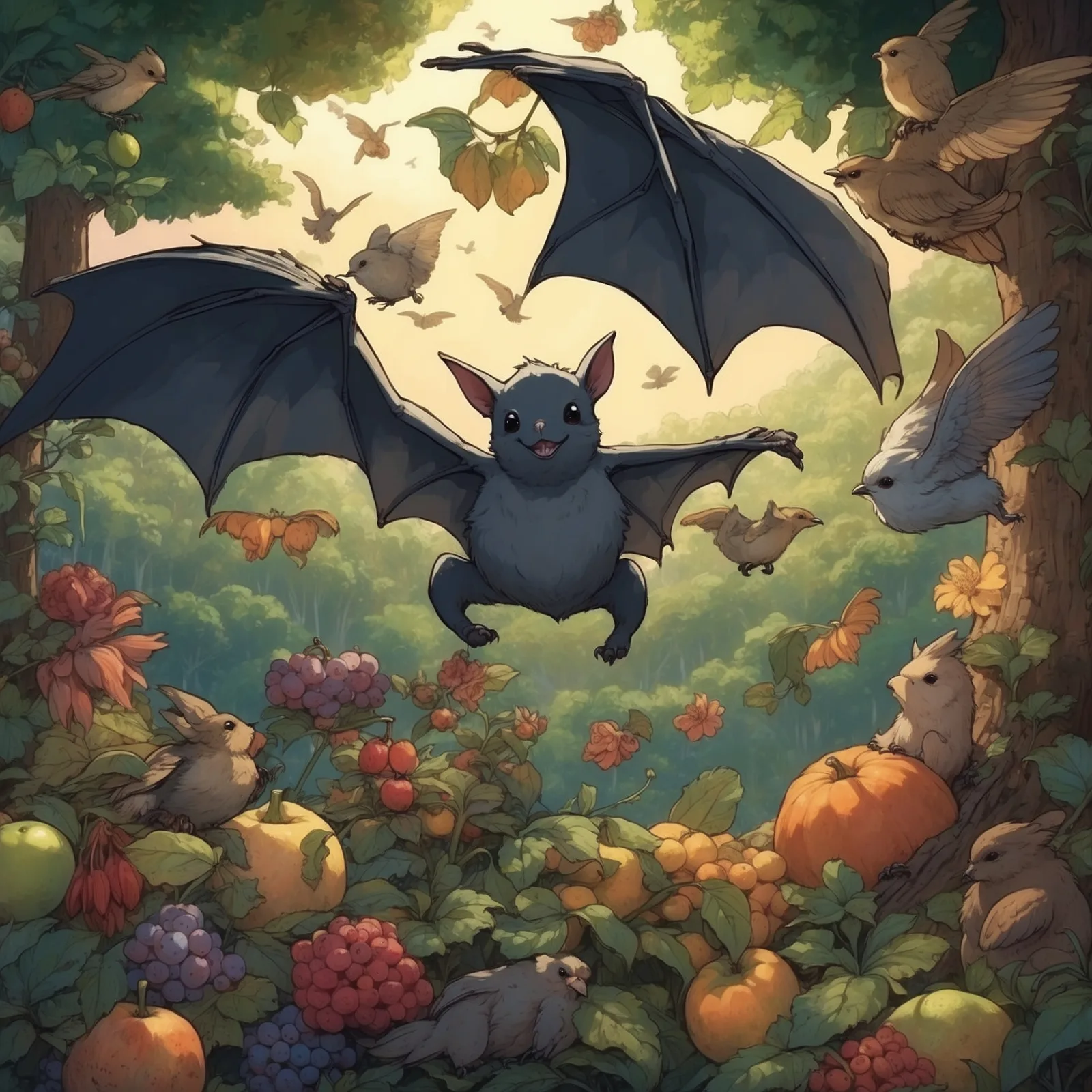 Illustration from the story The Birds, the Beasts, and the Bat
