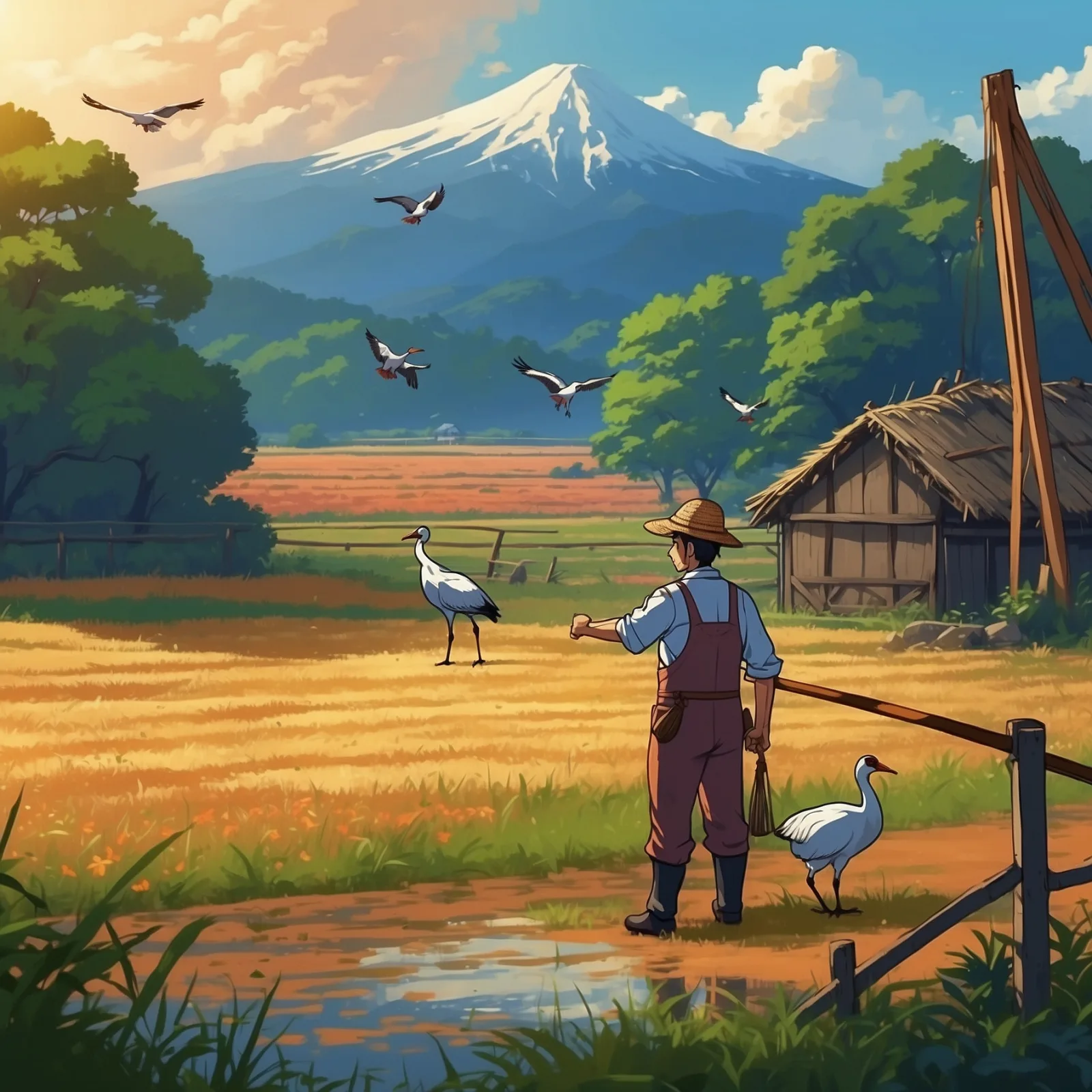 The Farmer and the Cranes – illustration