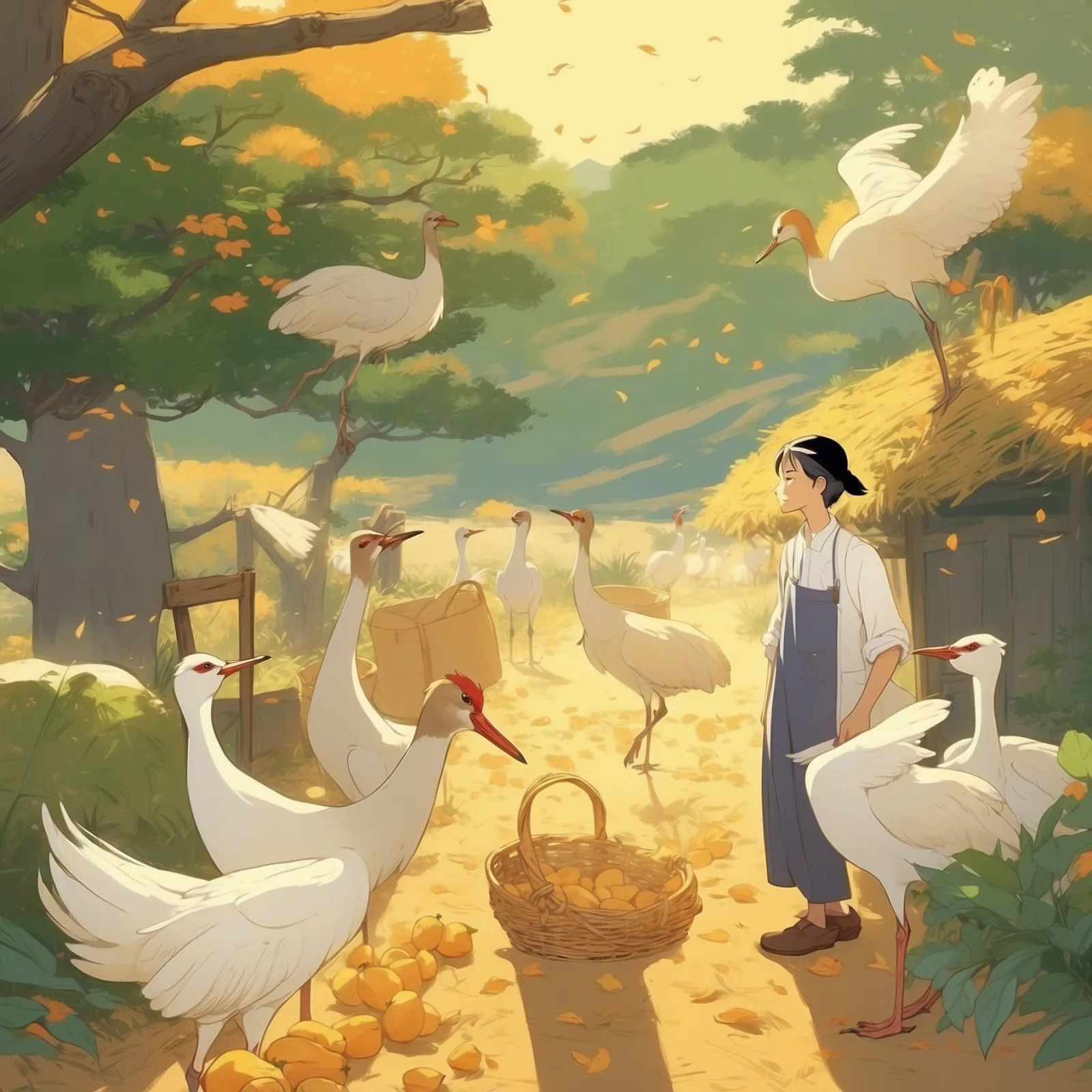Illustration from the story The Farmer and the Cranes
