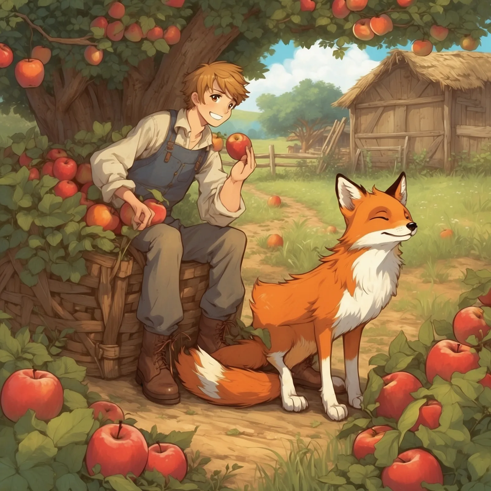 Illustration from the story The Farmer and the Fox