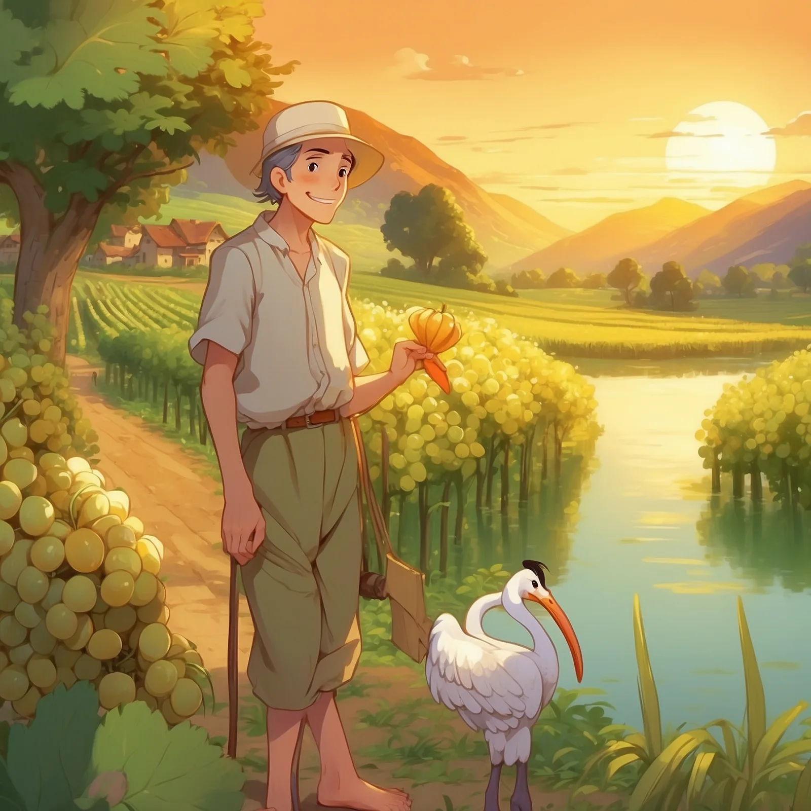 Illustration from the story The Farmer and the Stork