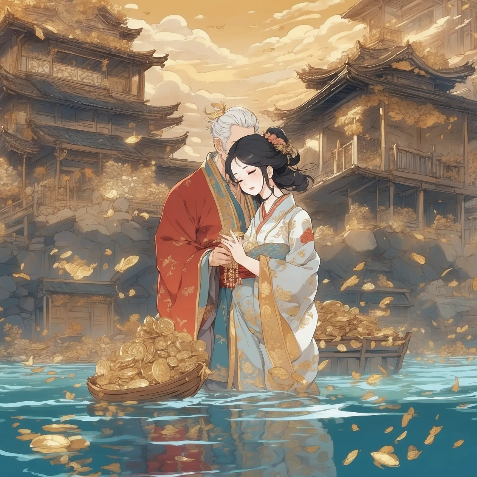Illustration from the story The Fisherman and His Wife