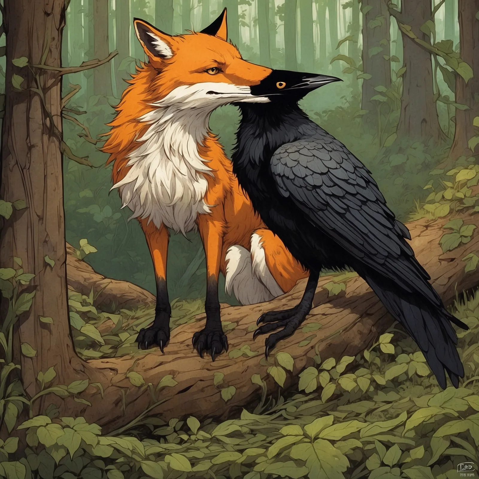 Illustration from the story The Fox and the Crow