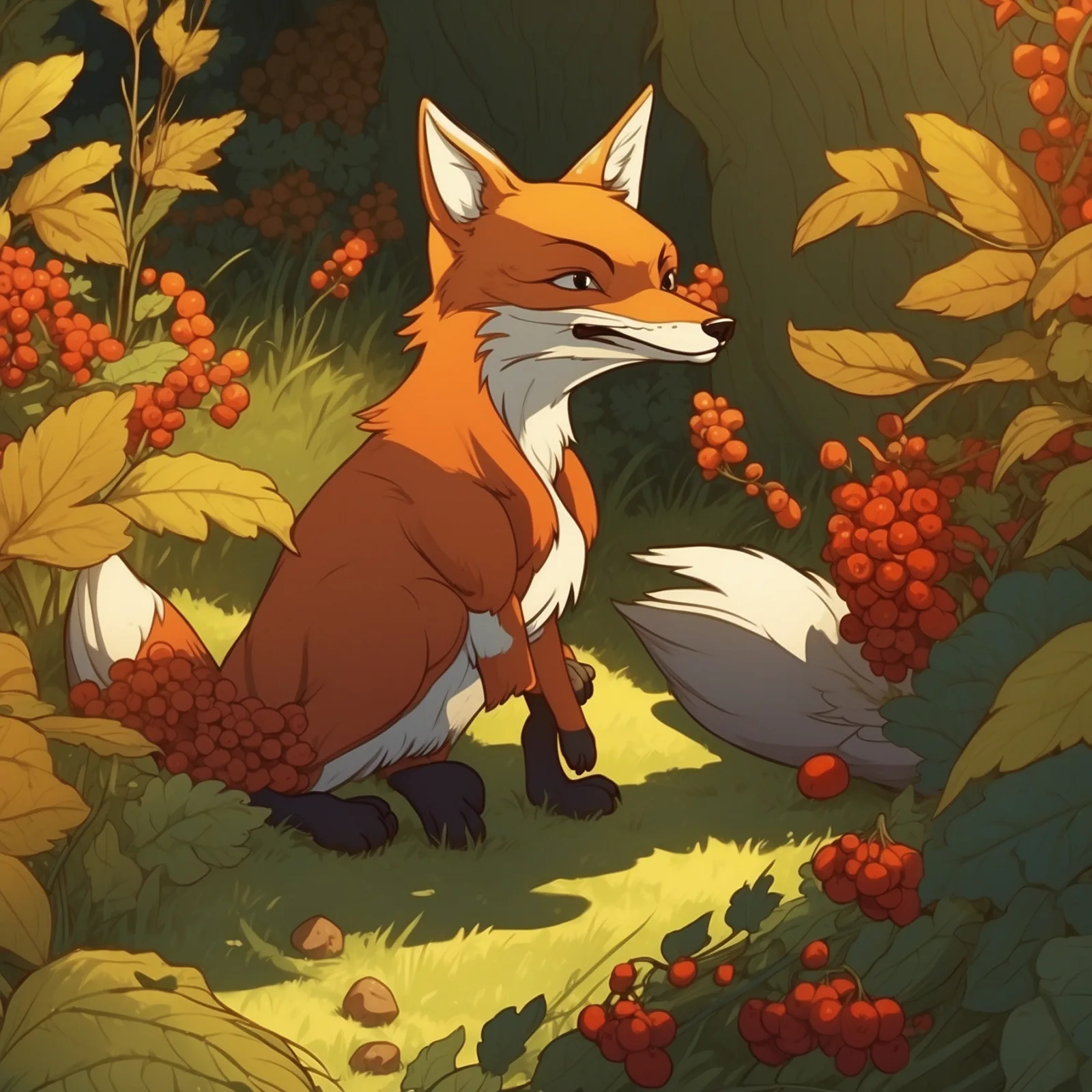 Illustration from the story The Fox and the Pheasants
