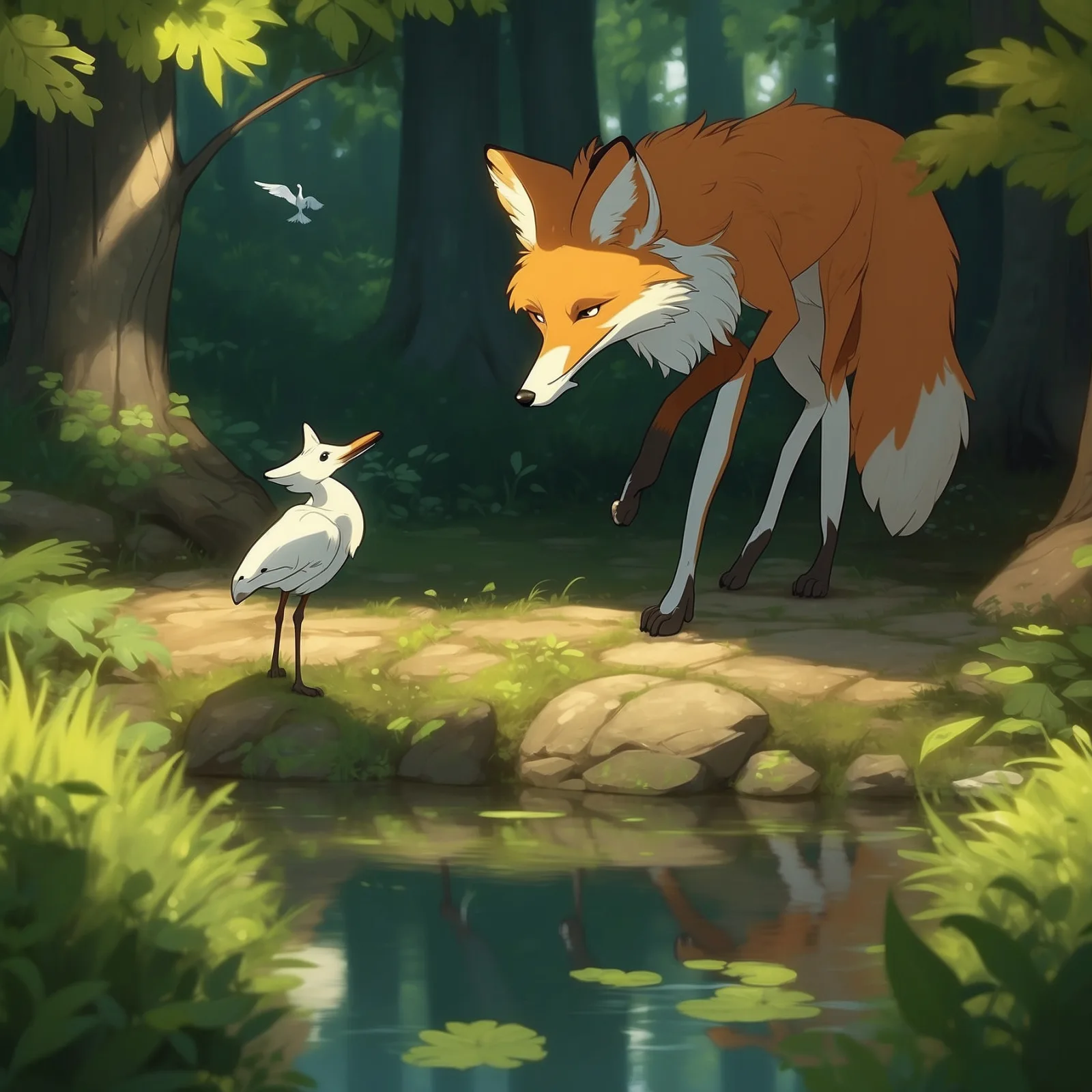 Illustration from the story The Fox and the Stork