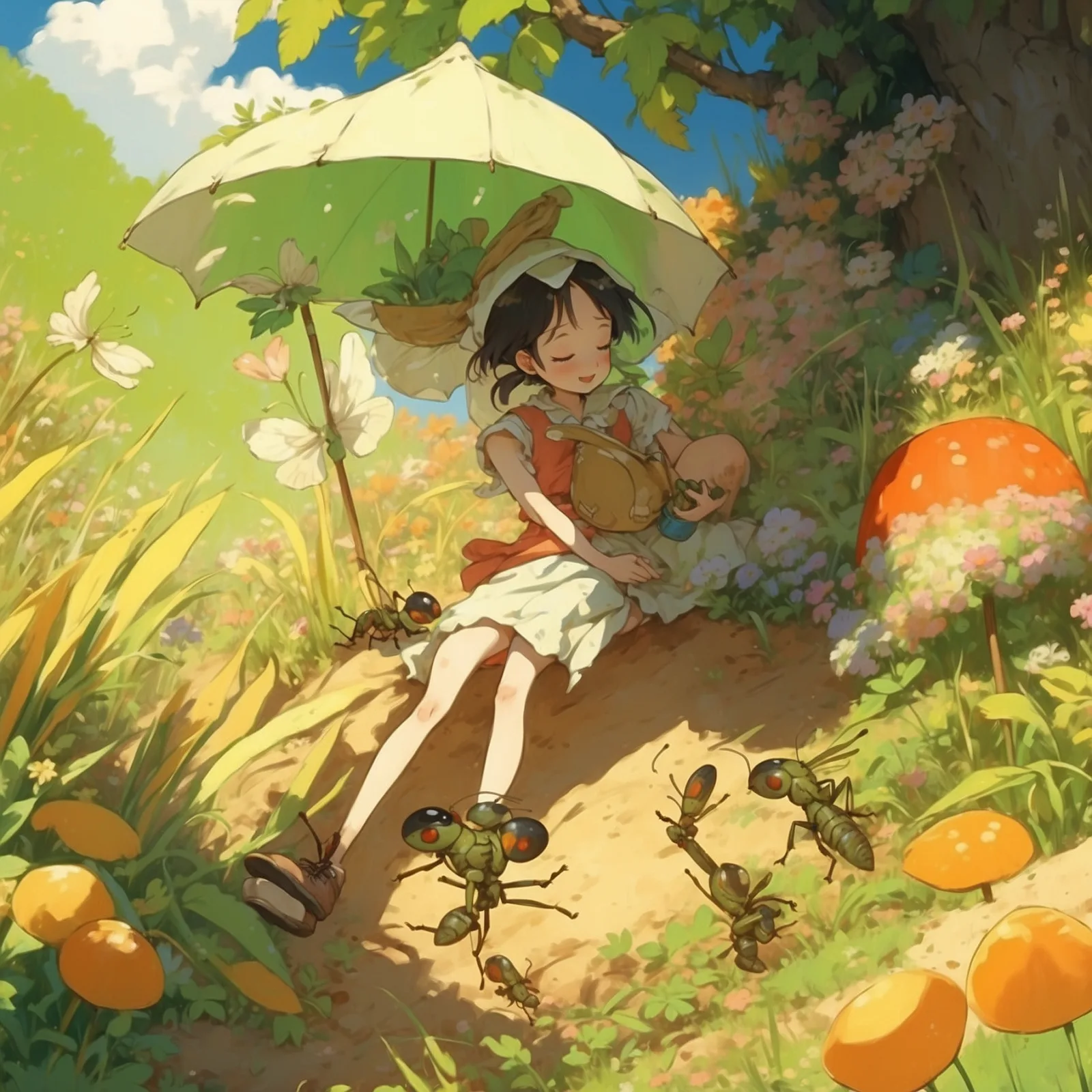 Illustration from the story The Grasshopper and the Ants