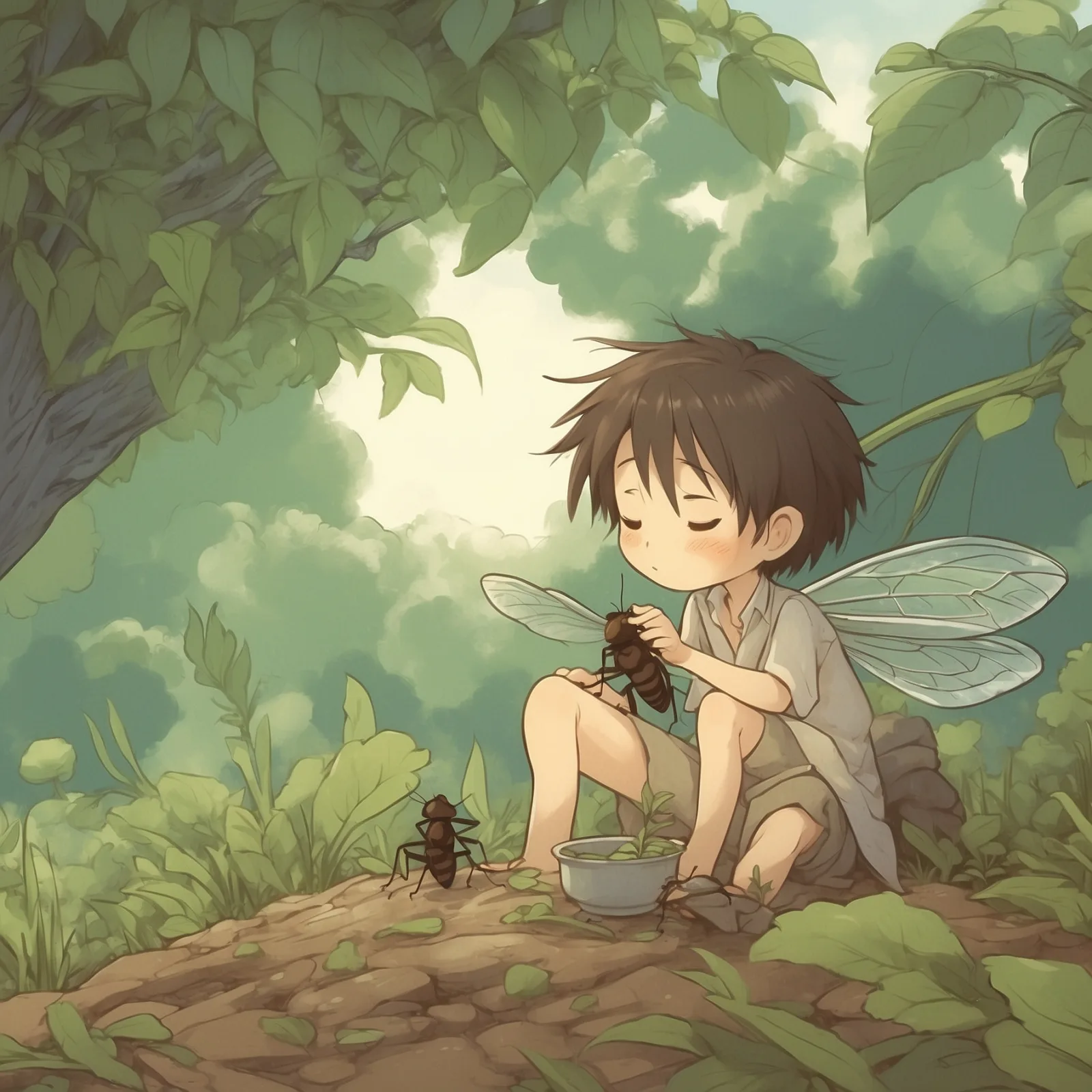 Illustration from the story The Grasshopper and the Ants