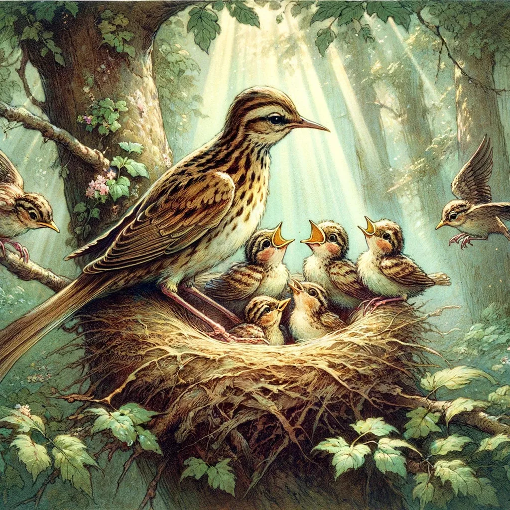 The Lark and Her Young Ones – illustration