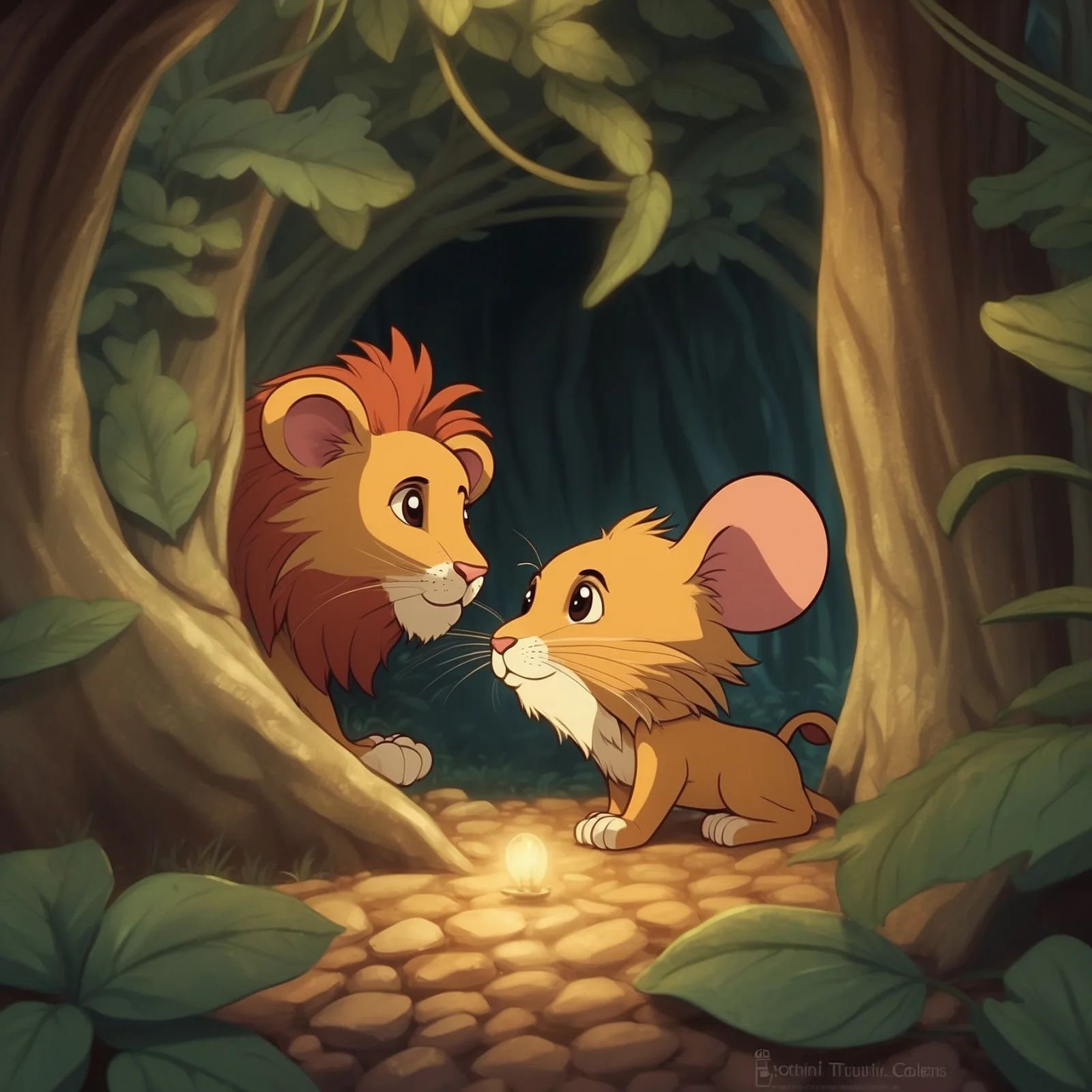 Illustration from the story The Lion and the Mouse