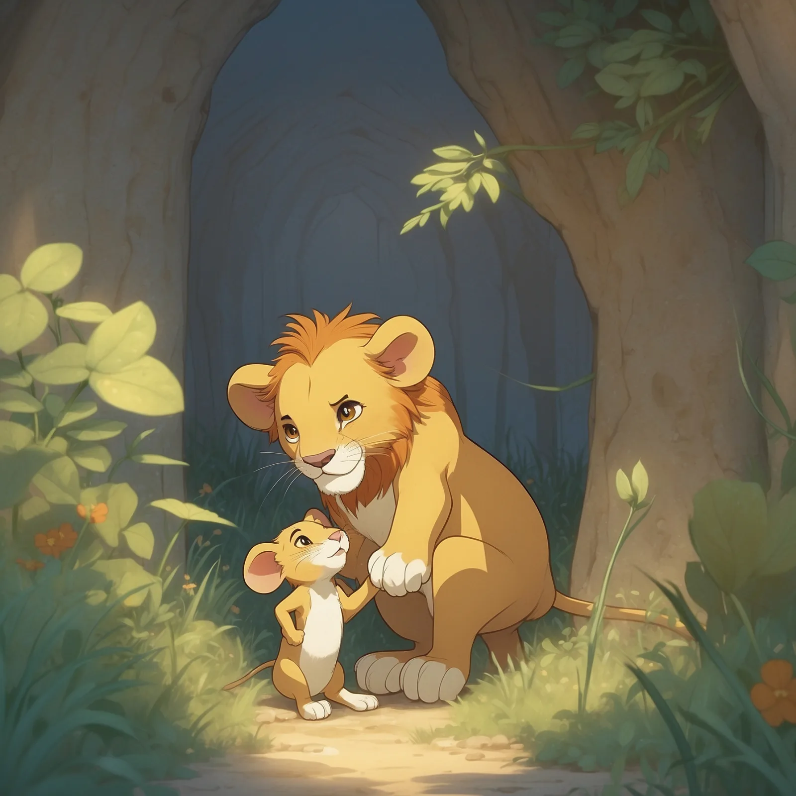 Illustration from the story The Lion and the Mouse