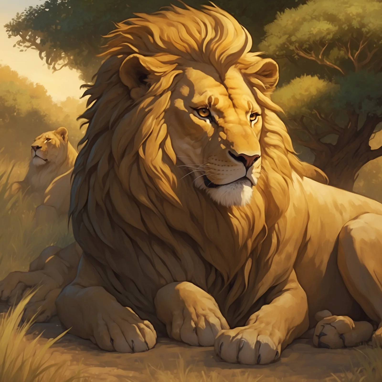 Illustration from the story The Lion and the Three Bulls