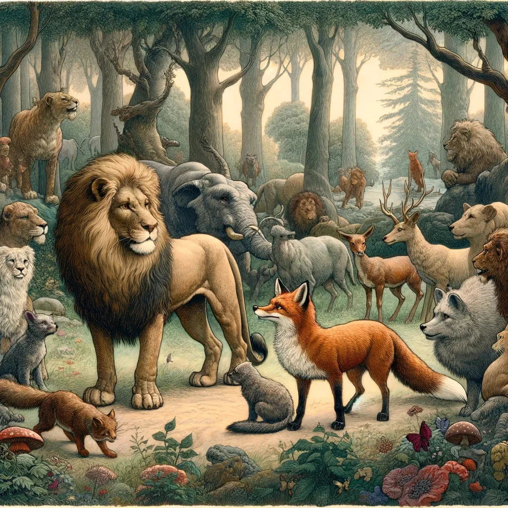 The Lion, the Fox, and the Beasts – illustration