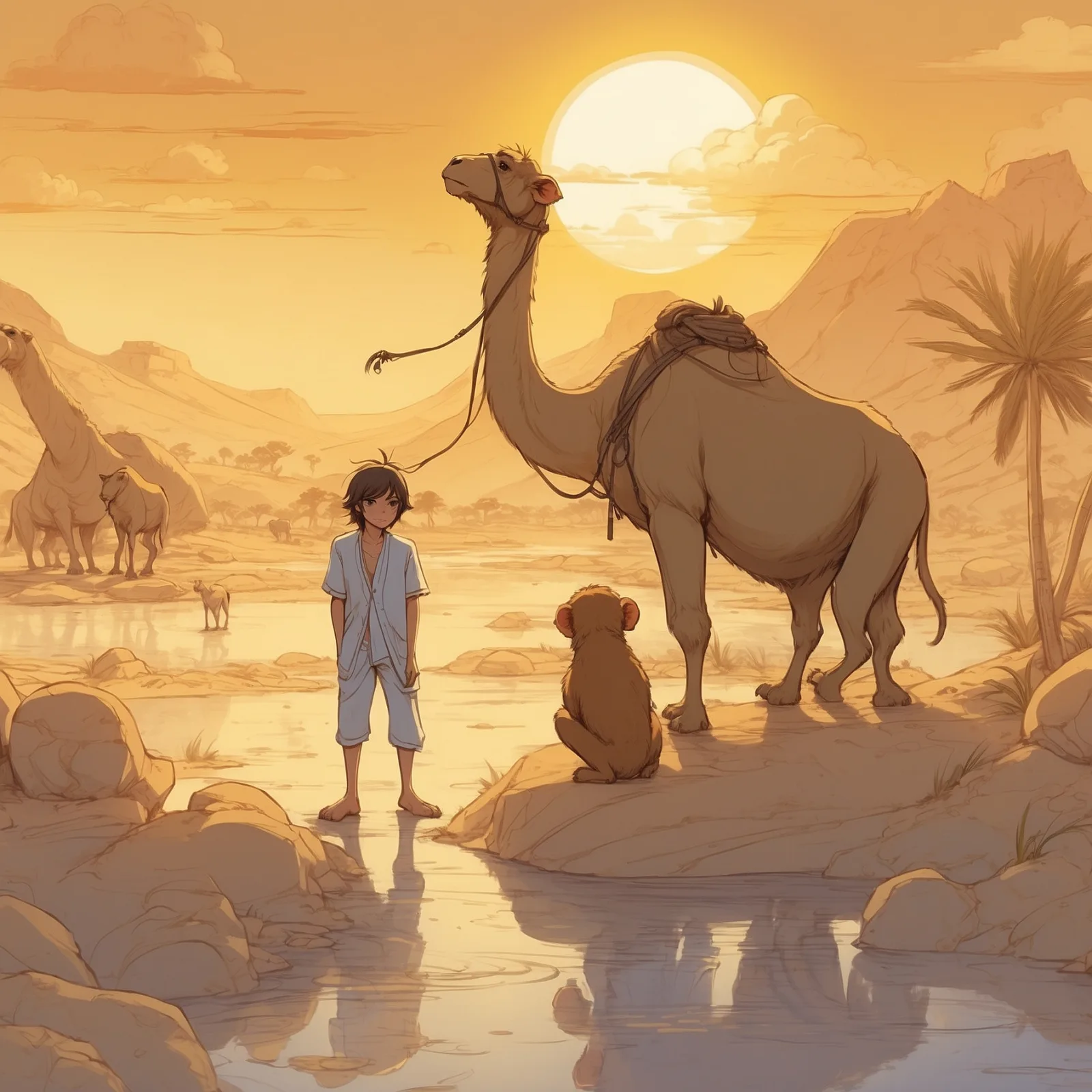 Illustration from the story The Monkey and the Camel