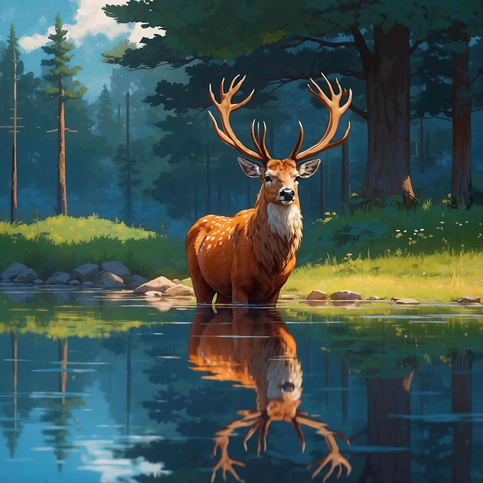 The Stag and His Reflection – illustration