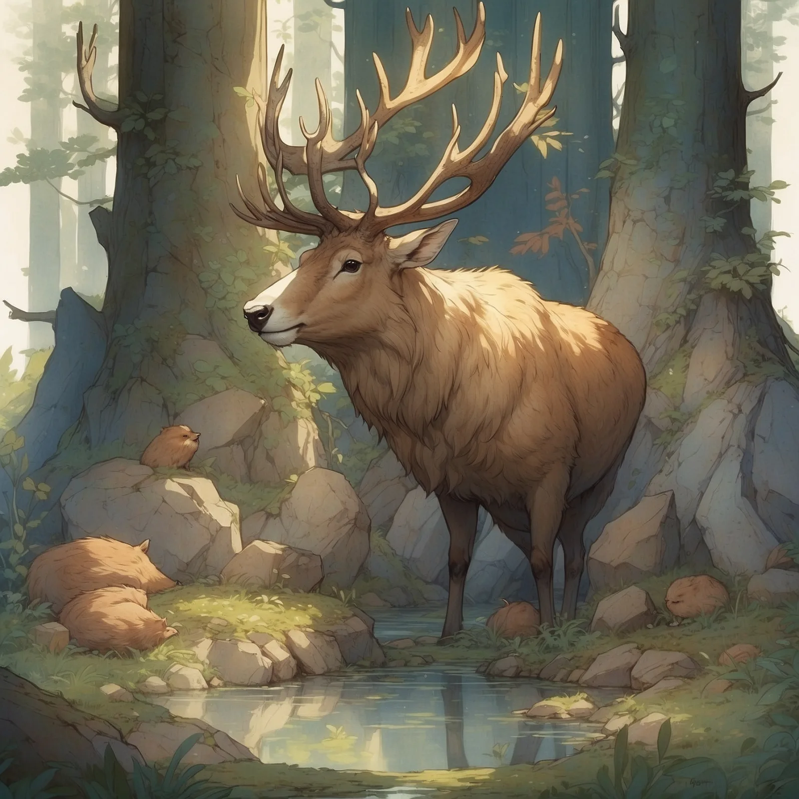 Illustration from the story The Stag and His Reflection