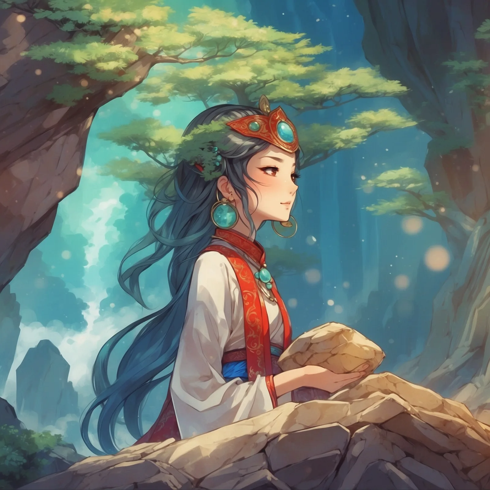 Illustration from the story The Stones of Five Colours and the Empress Jokwa