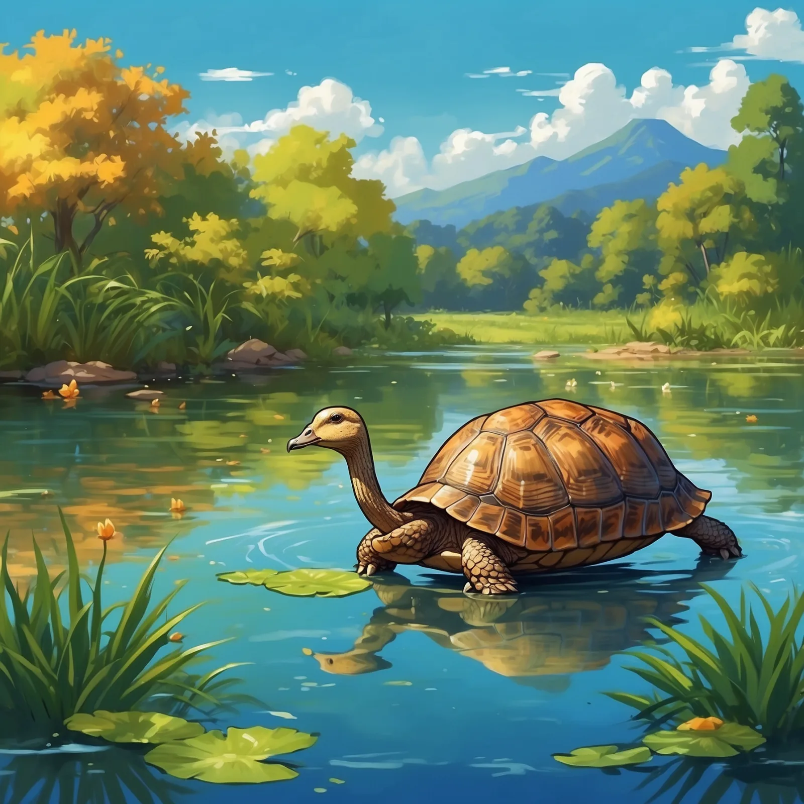 The Tortoise and the Ducks – illustration