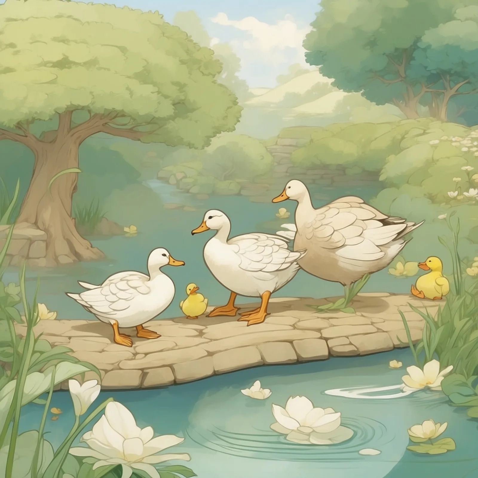 Illustration from the story The Tortoise and the Ducks