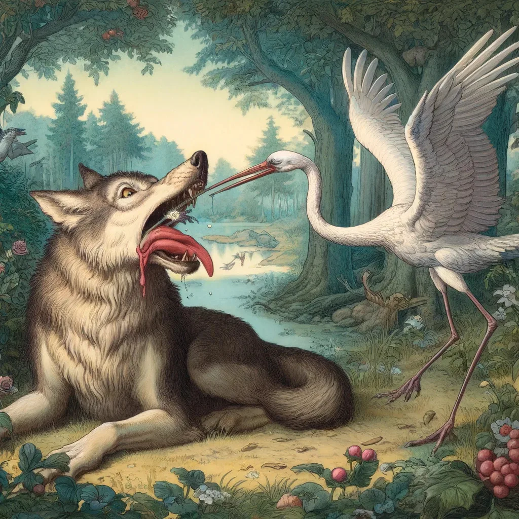 The Wolf and the Crane – illustration