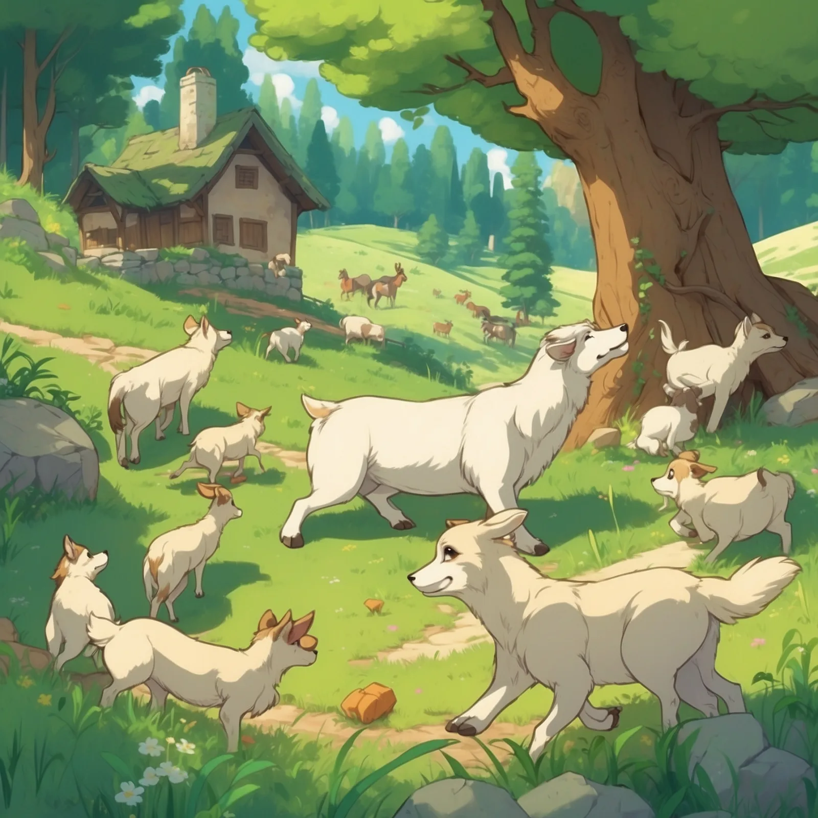 Illustration from the story The Wolf and the Seven Little Kids