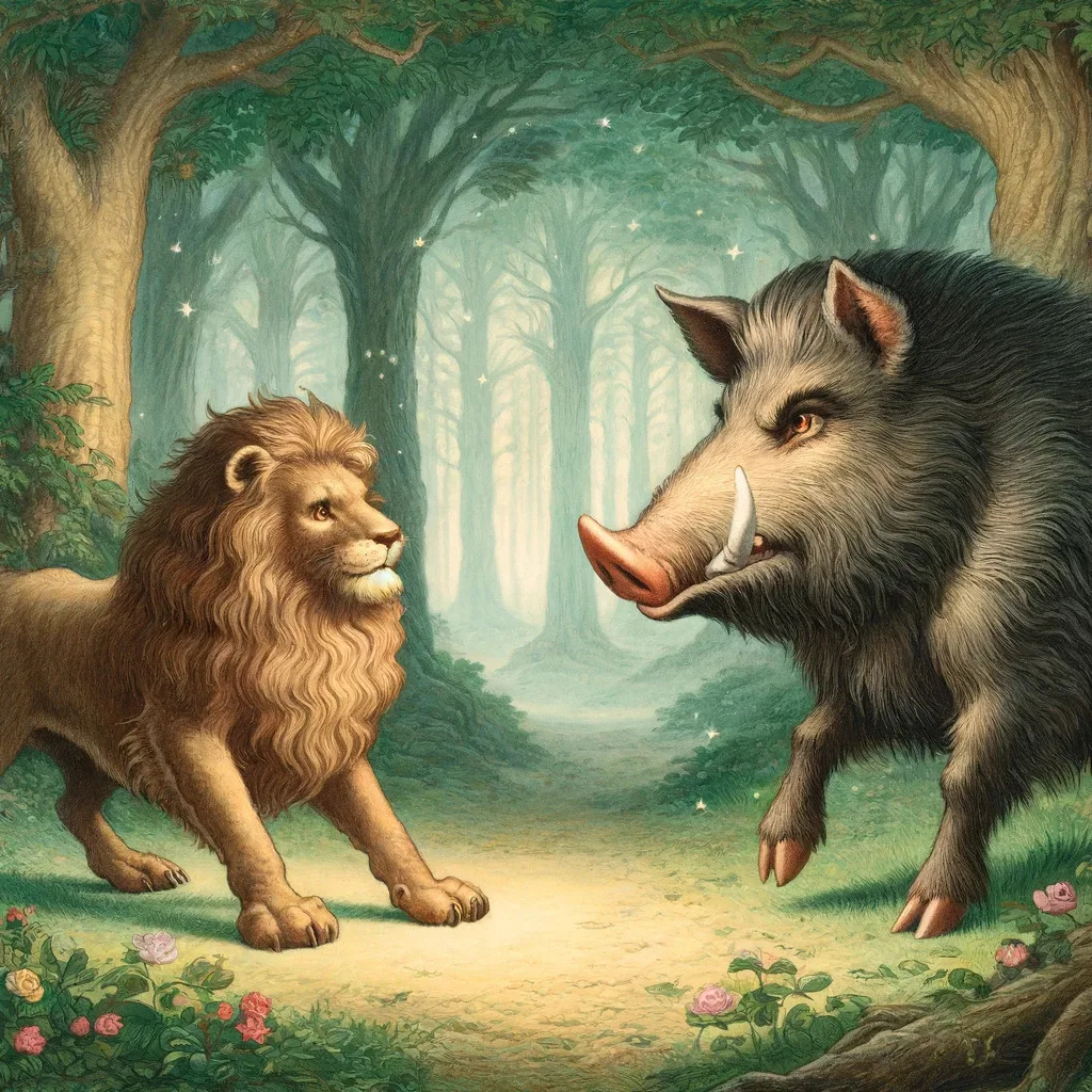 The Lion and the Boar – illustration