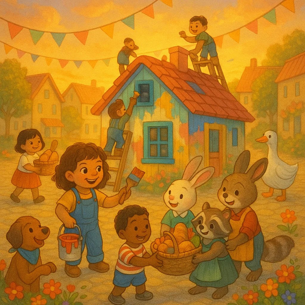 Together We Are Good: The Day the Little Helpers Saved the Town – illustration