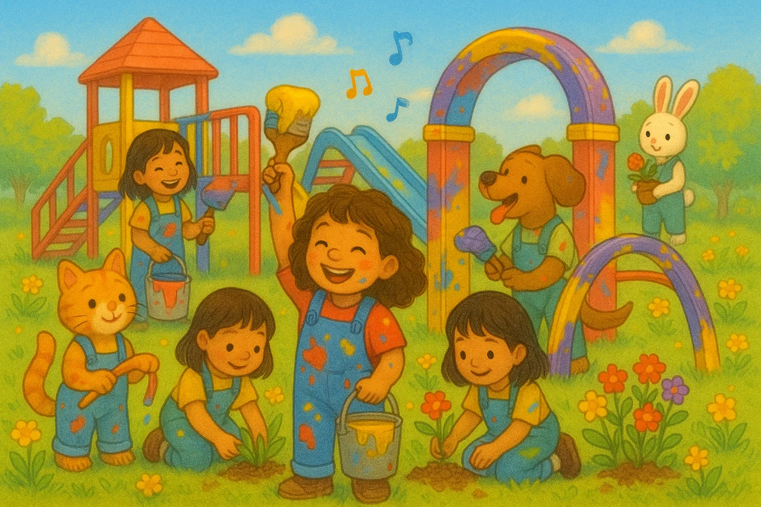 Illustration from the story Together We Are Good: The Day the Little Helpers Saved the Town